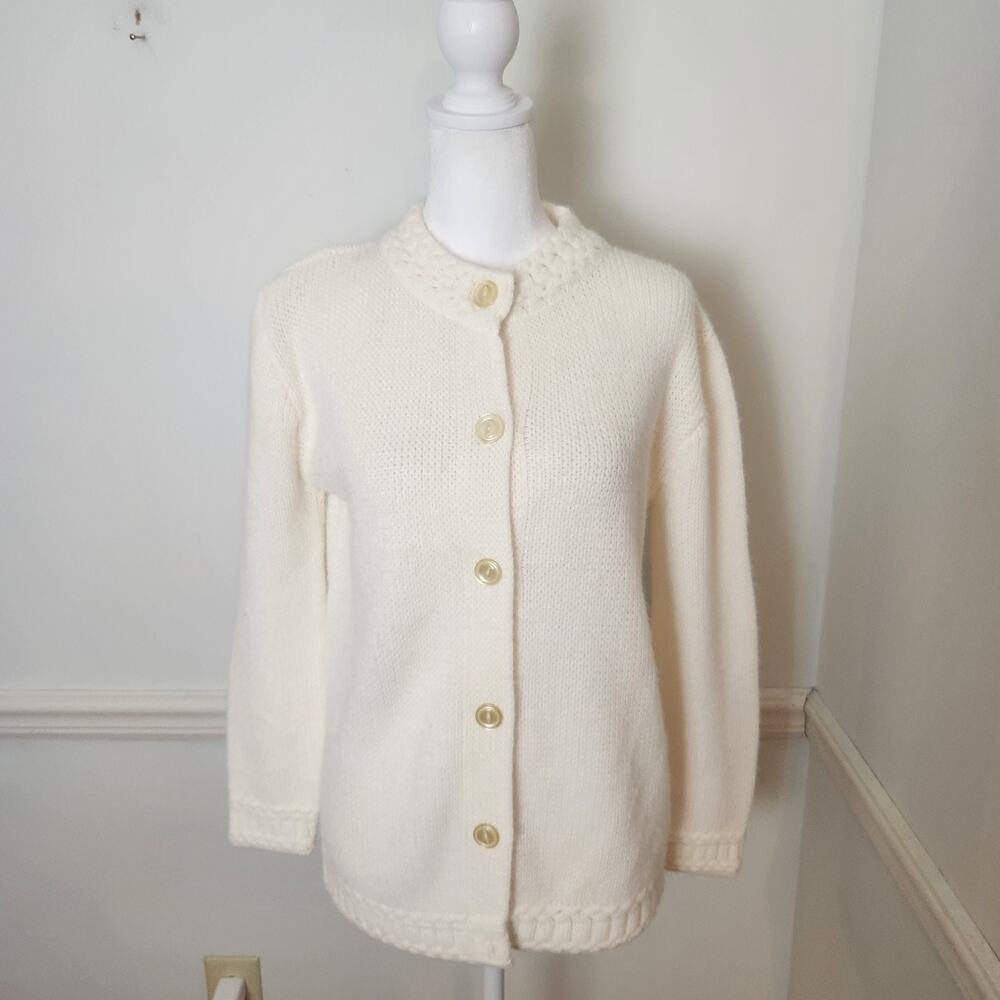 FLAW Vtg Sweater Cardigan Sz Small Women OffWhite Button Cottagecore Feminine